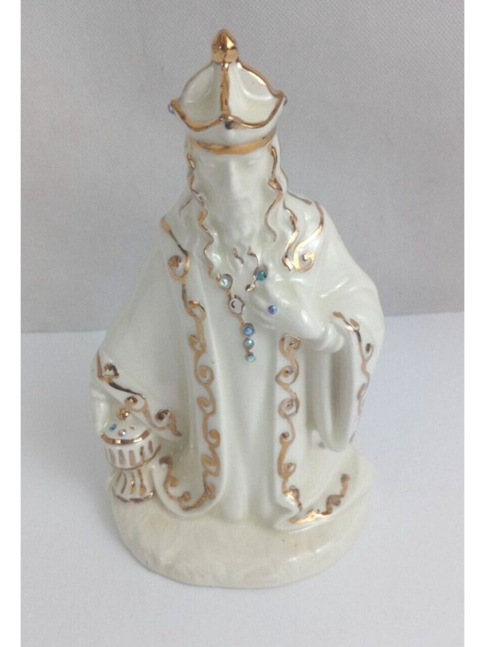 1968 Holland Mold Christmas Nativity Off White & Gold Jeweled 7" Wise Man (C)